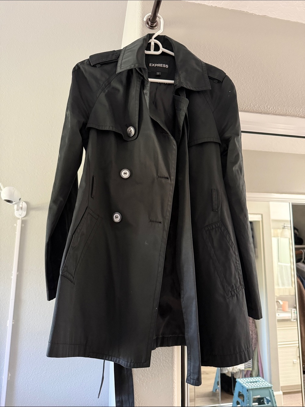 Express Black Double-Breasted Trench Coat